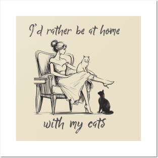 Vintage Cat Lover "I'd Rather Be at Home With My Cats" Introvert Artwork Posters and Art